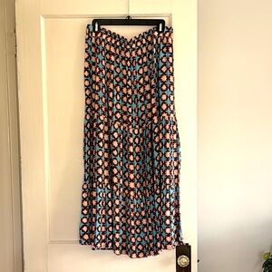 Peasant skirt- brown, blue, cream and pink